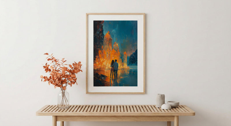 Crystal Cave Poster, Magical Wall Art, Fantasy Adventure Print, Glowing Gems Painting, Mystical Decor