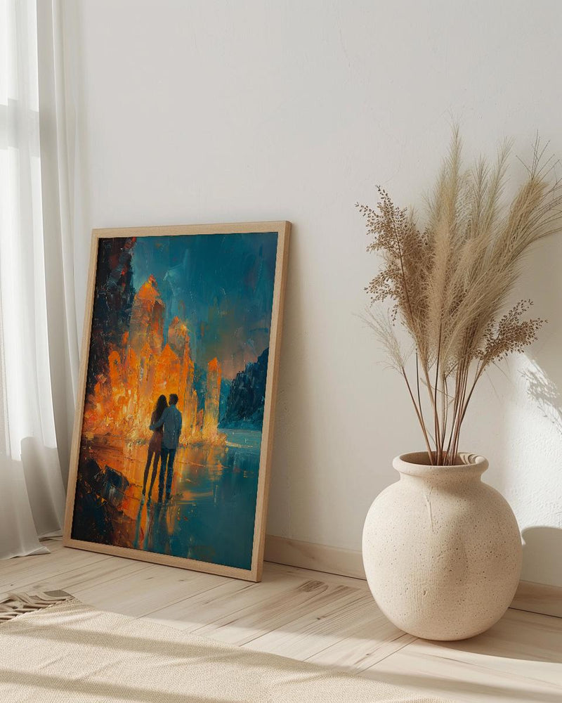 Crystal Cave Poster, Magical Wall Art, Fantasy Adventure Print, Glowing Gems Painting, Mystical Decor
