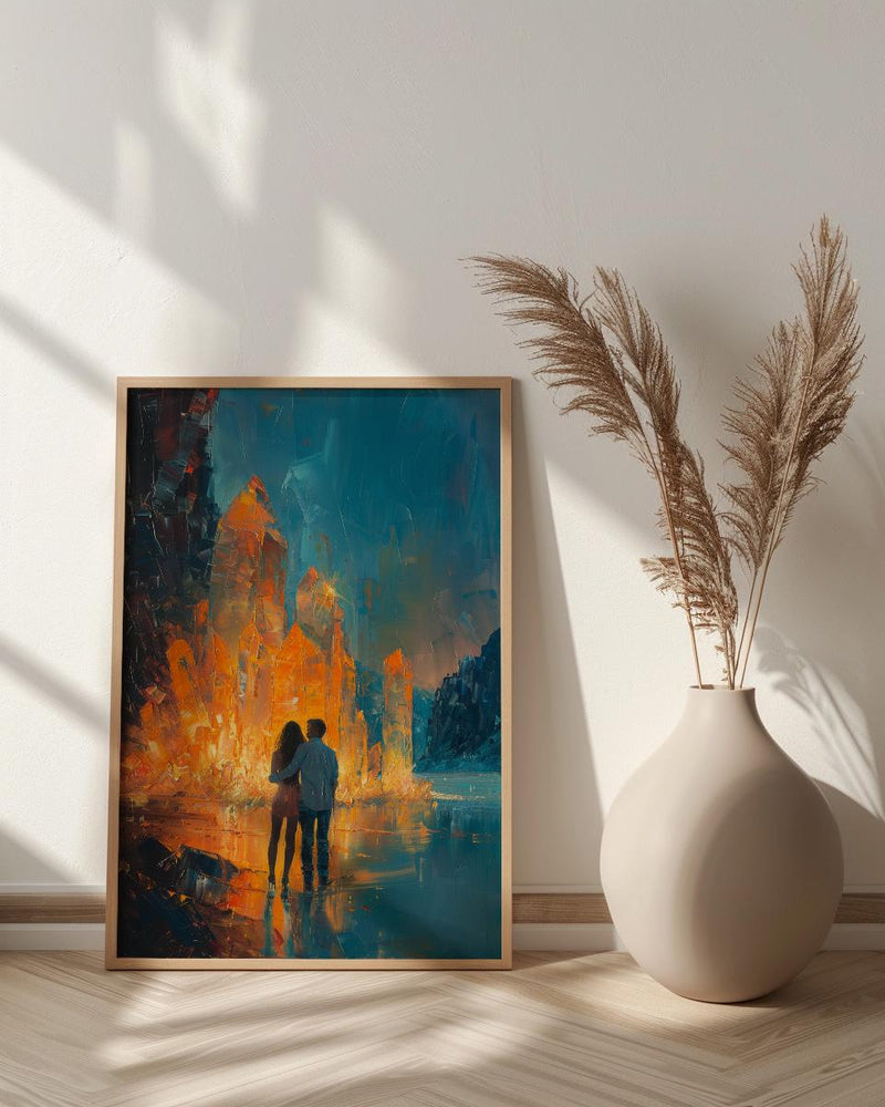Crystal Cave Poster, Magical Wall Art, Fantasy Adventure Print, Glowing Gems Painting, Mystical Decor