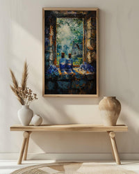 Gothic Wall Art, Witch Cottage Art Print, Spooky Forest Window Poster, Potion Bottles Decor, Dark Academia Painting