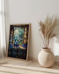 Gothic Wall Art, Witch Cottage Art Print, Spooky Forest Window Poster, Potion Bottles Decor, Dark Academia Painting