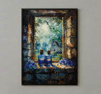 Gothic Wall Art, Witch Cottage Art Print, Spooky Forest Window Poster, Potion Bottles Decor, Dark Academia Painting