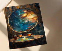Celestial Wall Art, Cosmic Window Art Print, Space Poster, Round Window View, Star Map Herbal Tea Decor