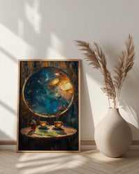 Celestial Wall Art, Cosmic Window Art Print, Space Poster, Round Window View, Star Map Herbal Tea Decor