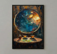Celestial Wall Art, Cosmic Window Art Print, Space Poster, Round Window View, Star Map Herbal Tea Decor