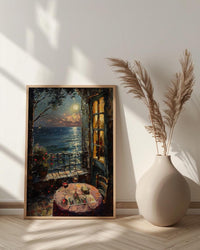 Tarot Poster, Moonlit Garden Art Print, Mystical Window Wall Art, Red Wine Decor, Occult Painting