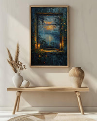 Gothic Art Print, Stormy Window Poster, Castle Wall Art, Burning Candles Decor, Dark Academia Romance Painting