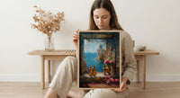 Fantasy Wall Art, Alchemist Window Art Print, Medieval Tower Poster, Golden Chalice Decor, Magical Romance Painting