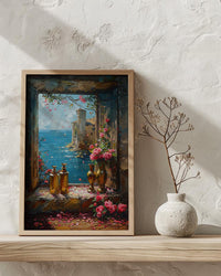 Fantasy Wall Art, Alchemist Window Art Print, Medieval Tower Poster, Golden Chalice Decor, Magical Romance Painting