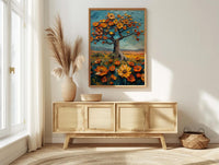 Baobab Tree African Savanna Art Print, Spring Nature Decor - Textured Impasto Oil Painting