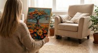 Baobab Tree African Savanna Art Print, Spring Nature Decor - Textured Impasto Oil Painting
