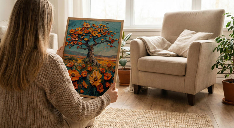 Baobab Tree African Savanna Art Print, Spring Nature Decor - Textured Impasto Oil Painting