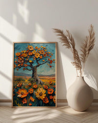 Baobab Tree African Savanna Art Print, Spring Nature Decor - Textured Impasto Oil Painting