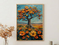 Baobab Tree African Savanna Art Print, Spring Nature Decor - Textured Impasto Oil Painting