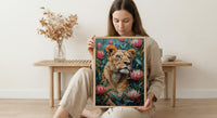Lioness King Protea Wall Decor, African Wildlife Floral Print - Textured Impasto Oil Painting