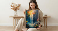Victoria Falls Rainbow Wall Art, Tropical Waterfall Landscape - Textured Impasto Oil Painting