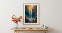 Victoria Falls Rainbow Wall Art, Tropical Waterfall Landscape - Textured Impasto Oil Painting