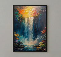 Victoria Falls Rainbow Wall Art, Tropical Waterfall Landscape - Textured Impasto Oil Painting