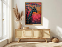 Giraffe Pastel Sunset Poster, Safari Nursery Wall Decor Print - Textured Impasto Oil Painting