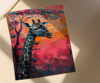 Giraffe Pastel Sunset Poster, Safari Nursery Wall Decor Print - Textured Impasto Oil Painting