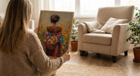 African Woman Floral Art Print, Cultural Female Wall Decor - Textured Impasto Oil Painting