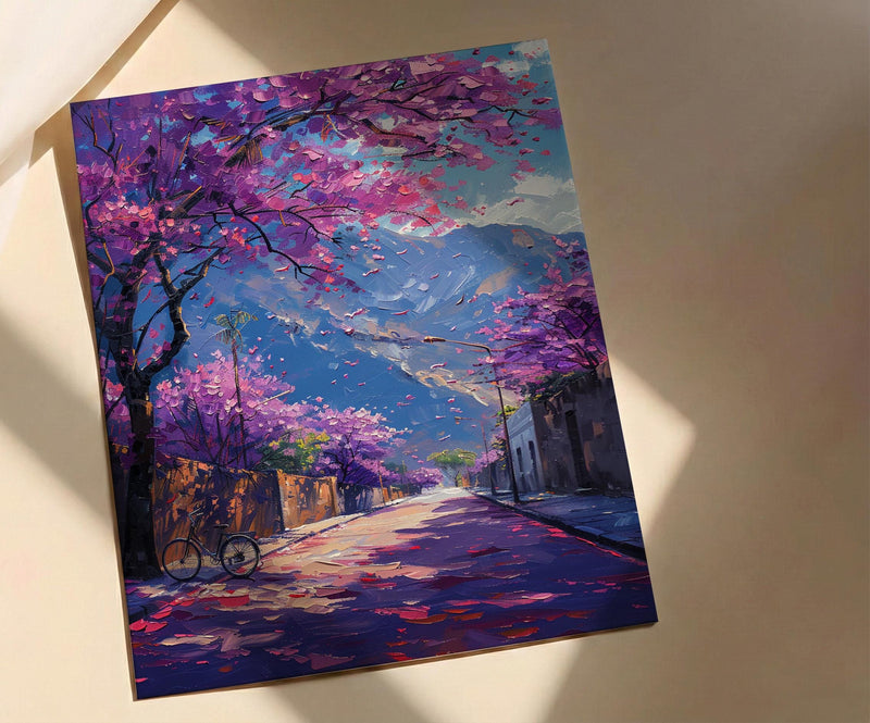 Pretoria Jacaranda Tree Art Print, Purple Spring Decor - Textured Impasto Oil Painting