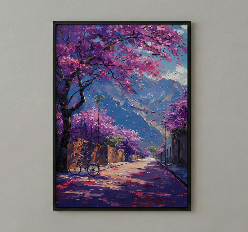 Pretoria Jacaranda Tree Art Print, Purple Spring Decor - Textured Impasto Oil Painting