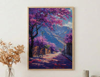 Pretoria Jacaranda Tree Art Print, Purple Spring Decor - Textured Impasto Oil Painting