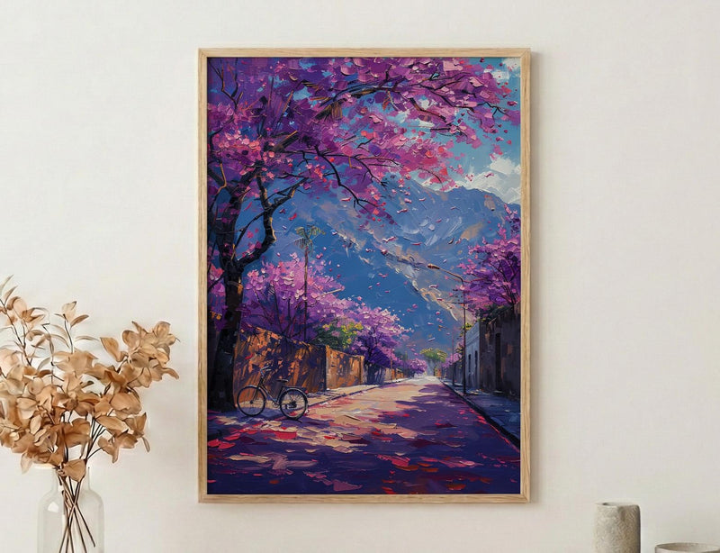 Pretoria Jacaranda Tree Art Print, Purple Spring Decor - Textured Impasto Oil Painting