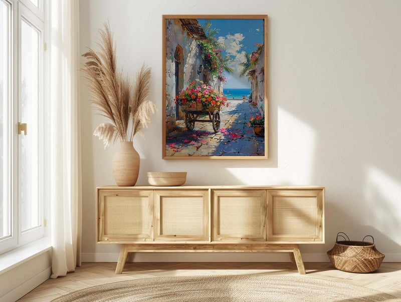 Zanzibar Tropical Wall Art, Red Hibiscus Nature Poster - Textured Impasto Oil Painting