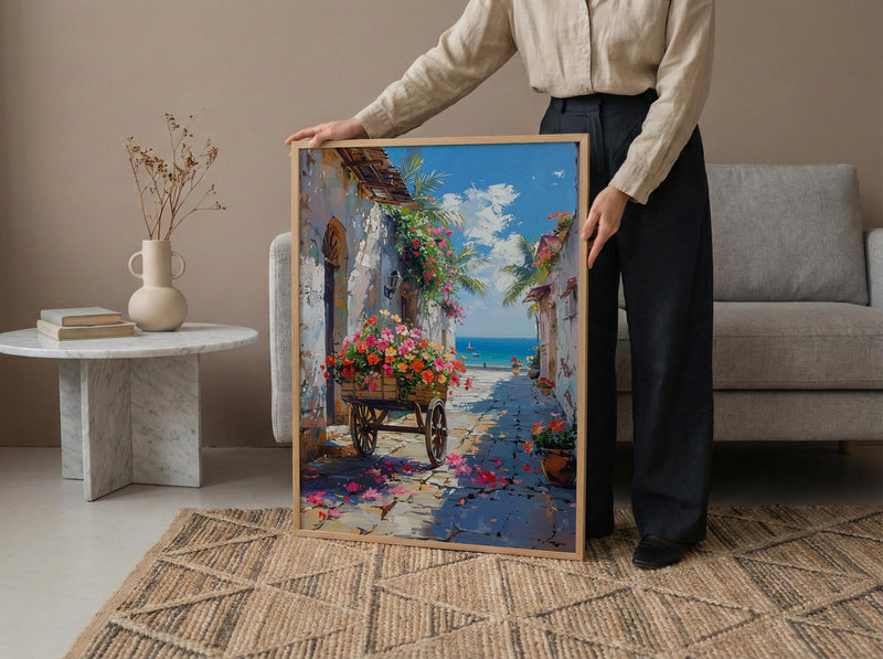 Zanzibar Tropical Wall Art, Red Hibiscus Nature Poster - Textured Impasto Oil Painting