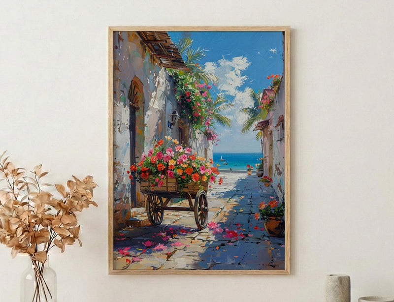 Zanzibar Tropical Wall Art, Red Hibiscus Nature Poster - Textured Impasto Oil Painting