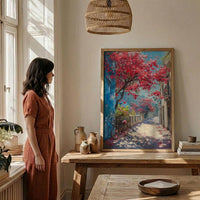 Cairo Flamboyant Tree Poster, Egypt Floral Street Art - Textured Impasto Oil Painting
