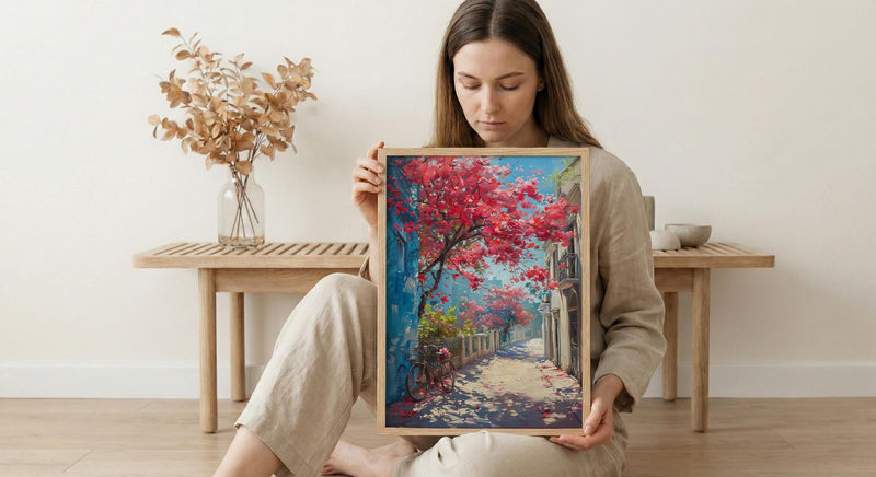 Cairo Flamboyant Tree Poster, Egypt Floral Street Art - Textured Impasto Oil Painting