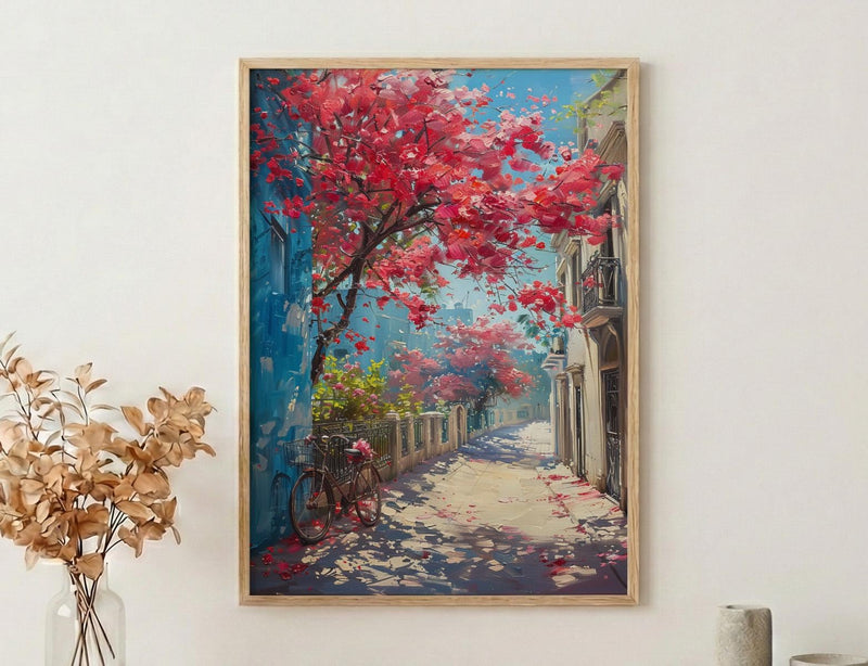 Cairo Flamboyant Tree Poster, Egypt Floral Street Art - Textured Impasto Oil Painting