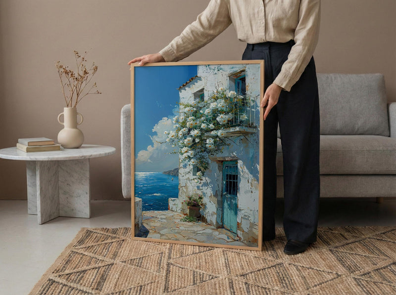 Algiers Casbah Wall Decor, White Jasmine Floral Print - Textured Impasto Oil Painting
