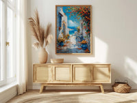 Essaouira Coastal Art Print, Moroccan Yellow Flower Decor - Textured Impasto Oil Painting