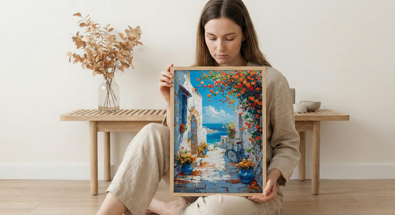 Essaouira Coastal Art Print, Moroccan Yellow Flower Decor - Textured Impasto Oil Painting