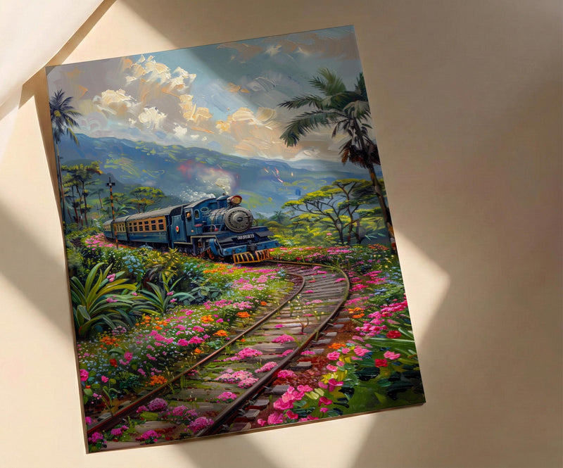 Sri Lanka Blue Train Art Print, Tea Plantation Spring - Housewarming Gift