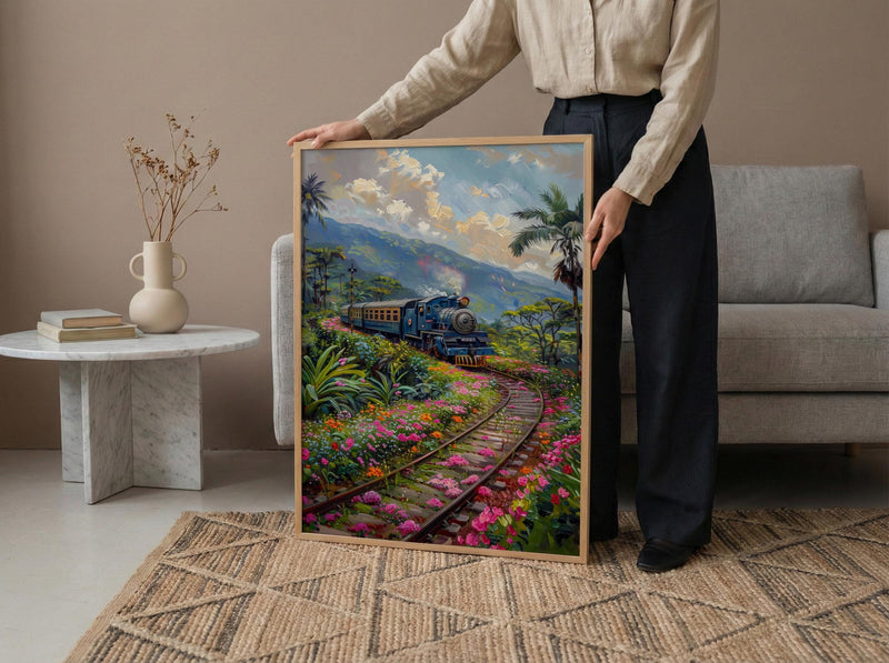 Sri Lanka Blue Train Art Print, Tea Plantation Spring - Housewarming Gift