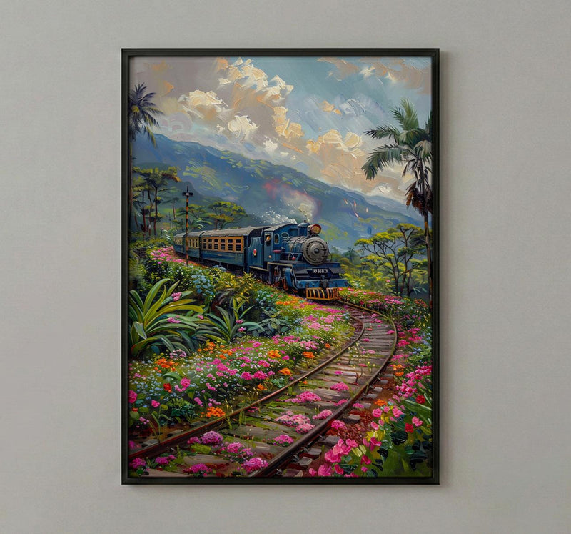 Sri Lanka Blue Train Art Print, Tea Plantation Spring - Housewarming Gift
