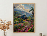 Sri Lanka Blue Train Art Print, Tea Plantation Spring - Housewarming Gift