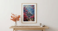 Bhutan Mountain Valley Wall Art, Red Rhododendron Decor - Living Room Decor