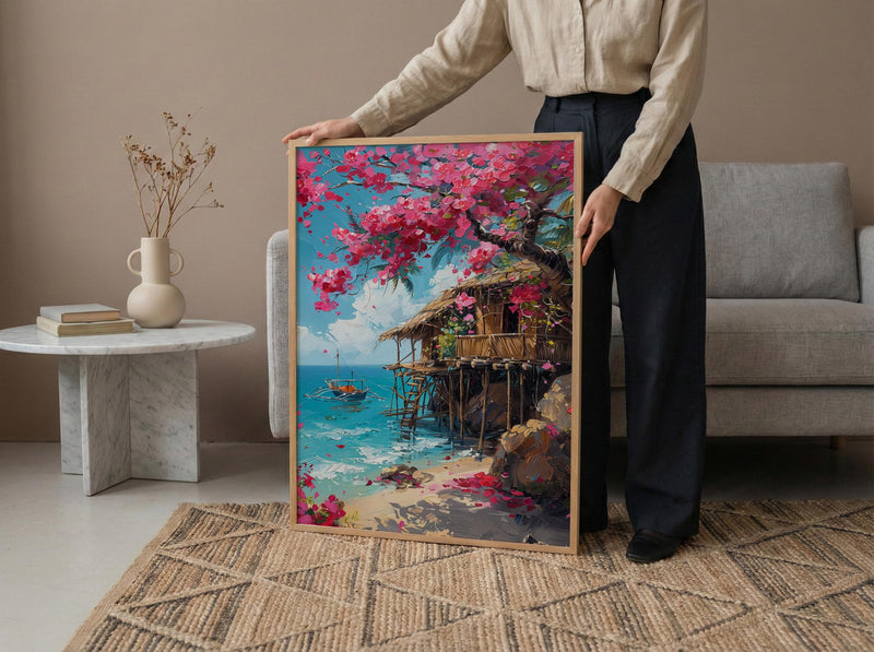 Philippines Bamboo House Wall Decor, Tropical Spring Art - Housewarming Gift