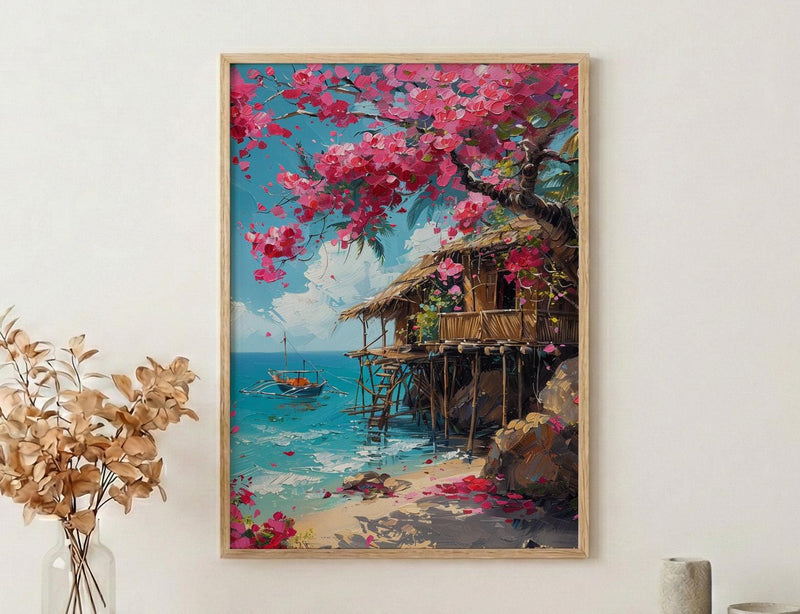 Philippines Bamboo House Wall Decor, Tropical Spring Art - Housewarming Gift