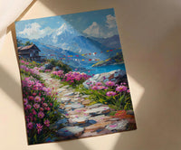 Nepal Himalayas Art Print, Spring Prayer Flags Decor - Thick Oil Painting Style
