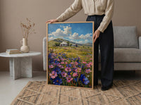 Mongolian Steppe Wall Art, White Yurt Spring Landscape - Living Room Decor