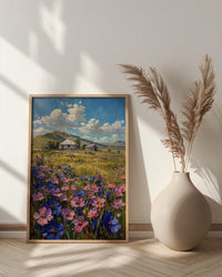 Mongolian Steppe Wall Art, White Yurt Spring Landscape - Living Room Decor