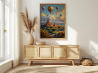 Bagan Hot Air Balloon Poster, Ancient Temple Spring Art - Textured Impasto Oil Painting