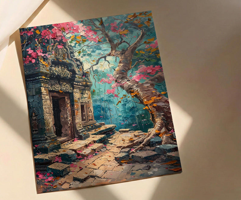 Angkor Wat Jungle Wall Decor, Ancient Ruins Spring Print - Above Bed Art